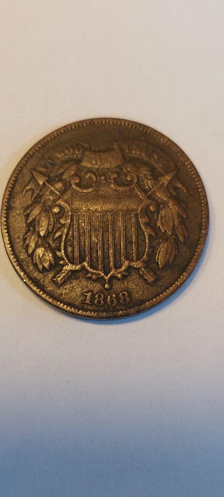 1868 Two Cent 2C USA Copper Obsolete Denomination Coin