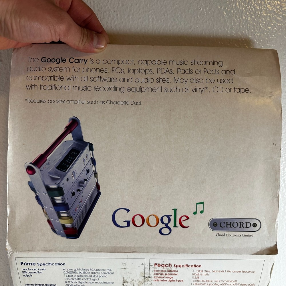 Google Chordette Carry Stereo Streaming Compact Bluetooth Digital Audio System