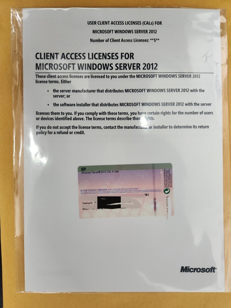 Windows Server 2012 USER CLIENT ACCESS LICENSE WITH TRACKING ID CAL CALs 5 USER