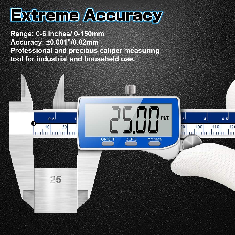 Robust Waterproof Digital Caliper, 6 Inch Range & High-Resolution Measurement