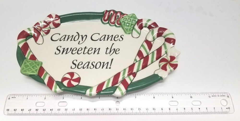 Fitz & Floyd Peppermint Santa Sentiment Dish Candy Cane Holiday Decor