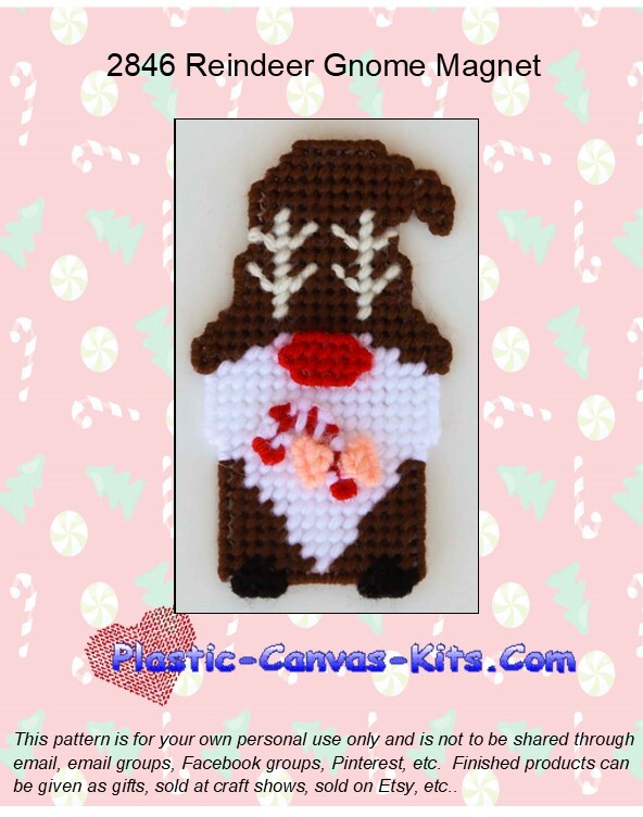 Reindeer Gnome Magnet- Plastic Canvas Pattern or Kit