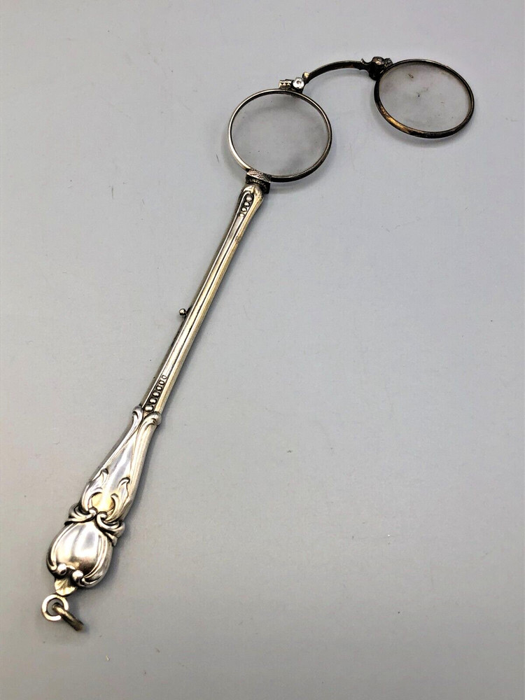 Antique Lorgnette Opera folding Spectacles 7.75", Silver plated handle