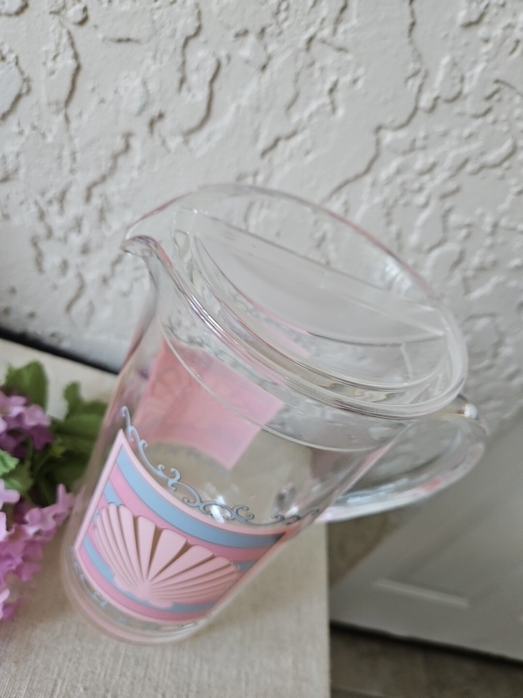 Shell Scroll Seaside 2 Quart Pitcher Clear Sturdy Plastic Beach House Kitchen