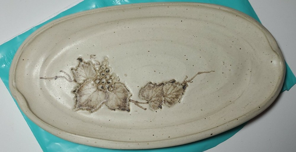 Handmade Long Dish Pressed Grape Vines Red Clay