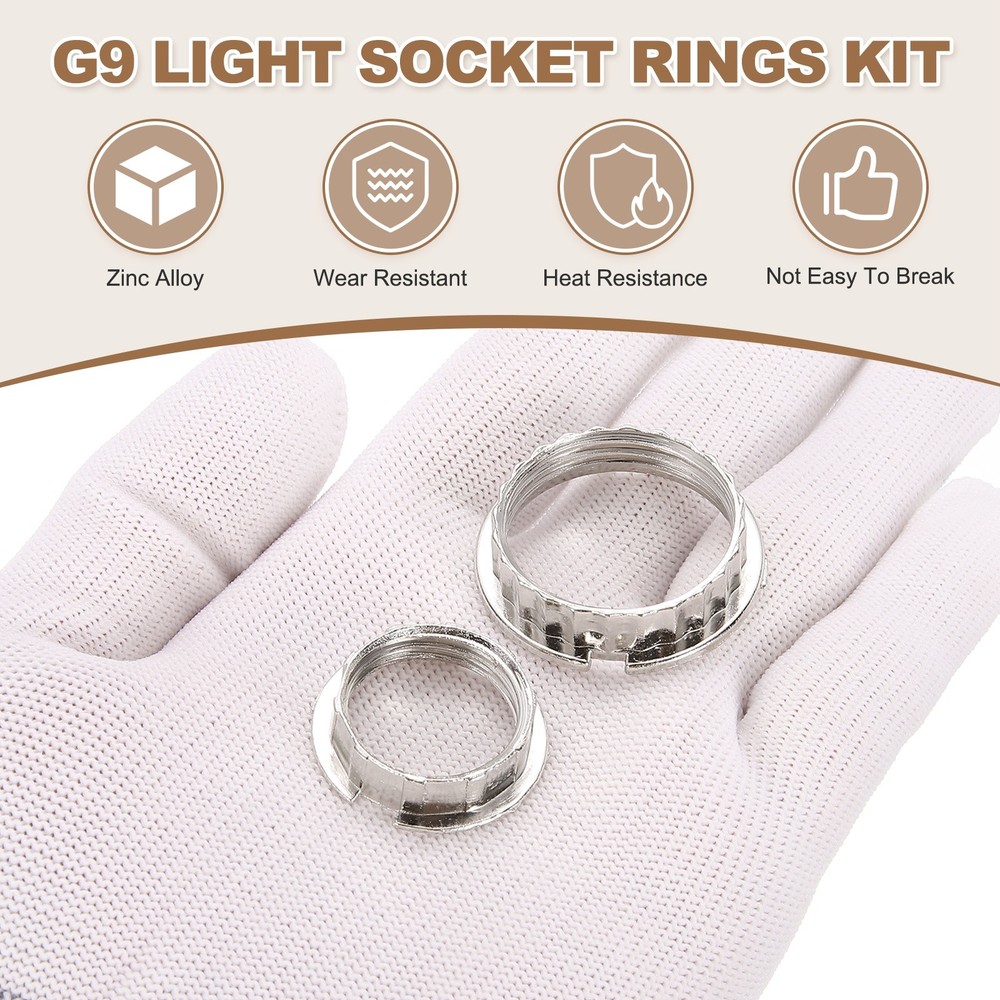 3Set G9 Light Socket Ring Metal for 1-1/16in & 3/4in Thread Diameter G9 Socket