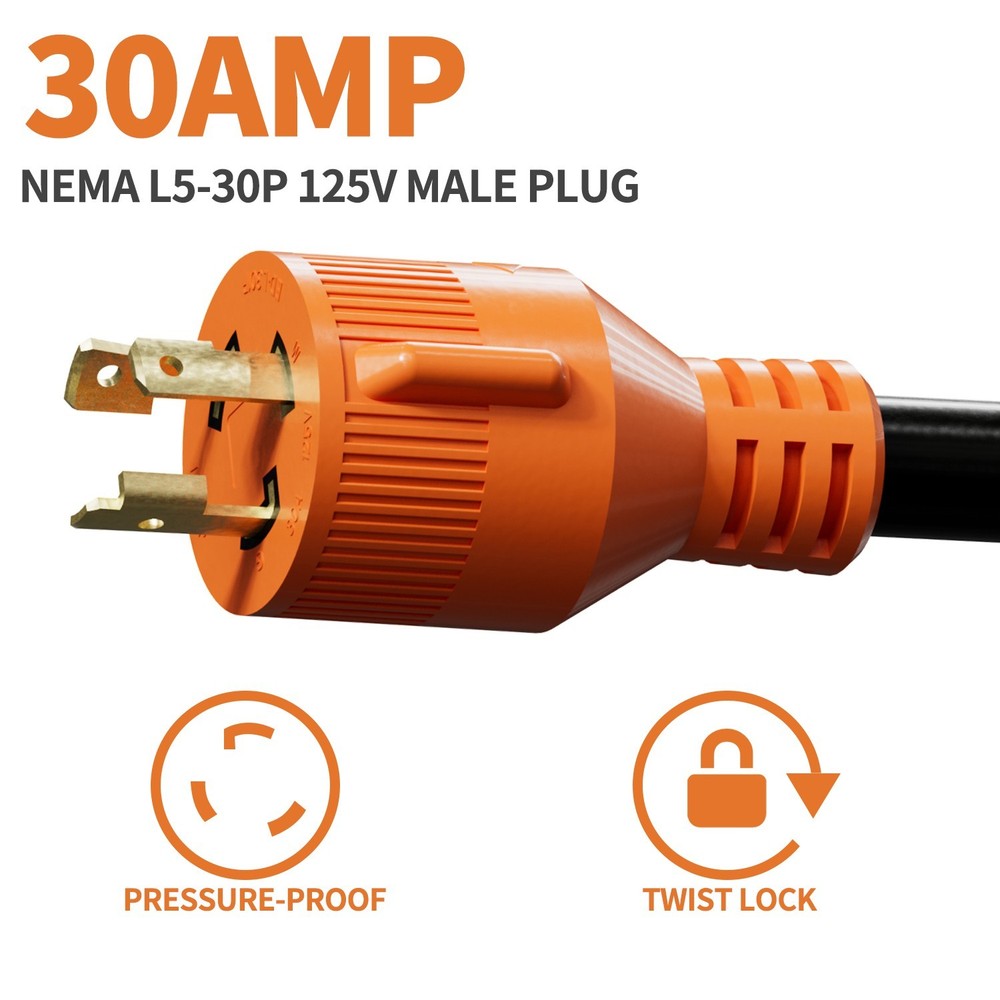 RV Generator Power Adapter 30AMP Male 3-Prong Plug to 3x 15 AMP Female cord