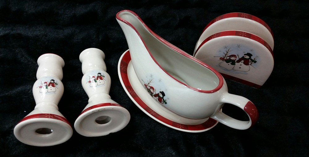 Royal Seasons SNOWMEN 5 Piece Stoneware Accessory Set
