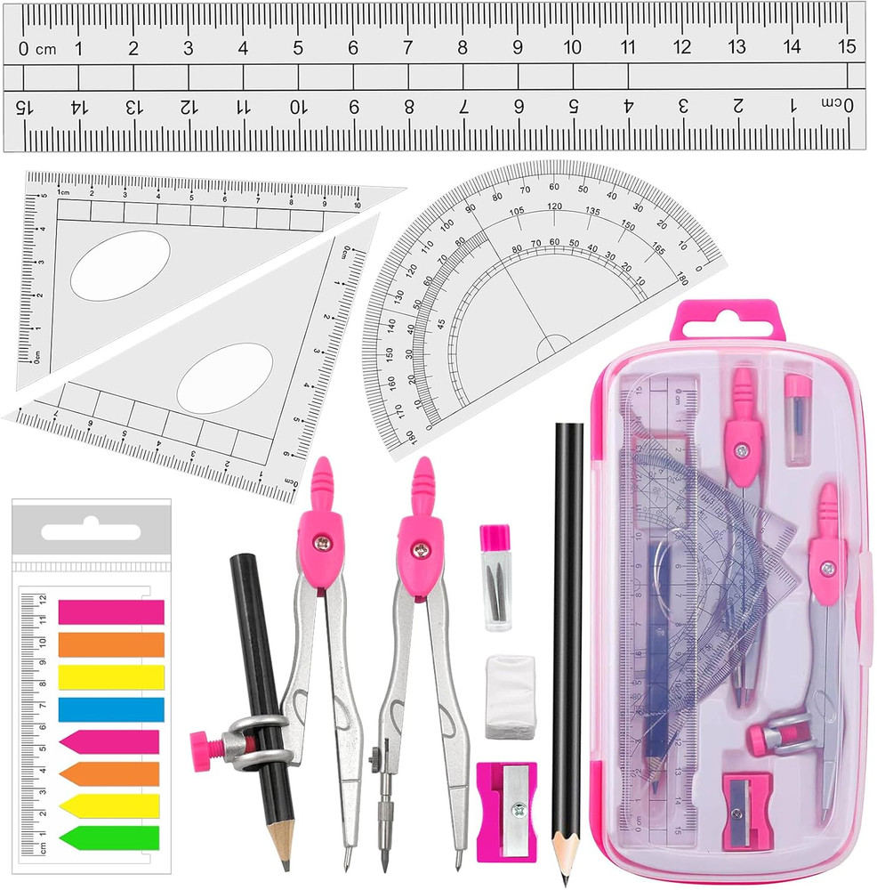 Maths Compasses Full Starter Geometry Kit with 2 Drafting Compasses Protractor 2