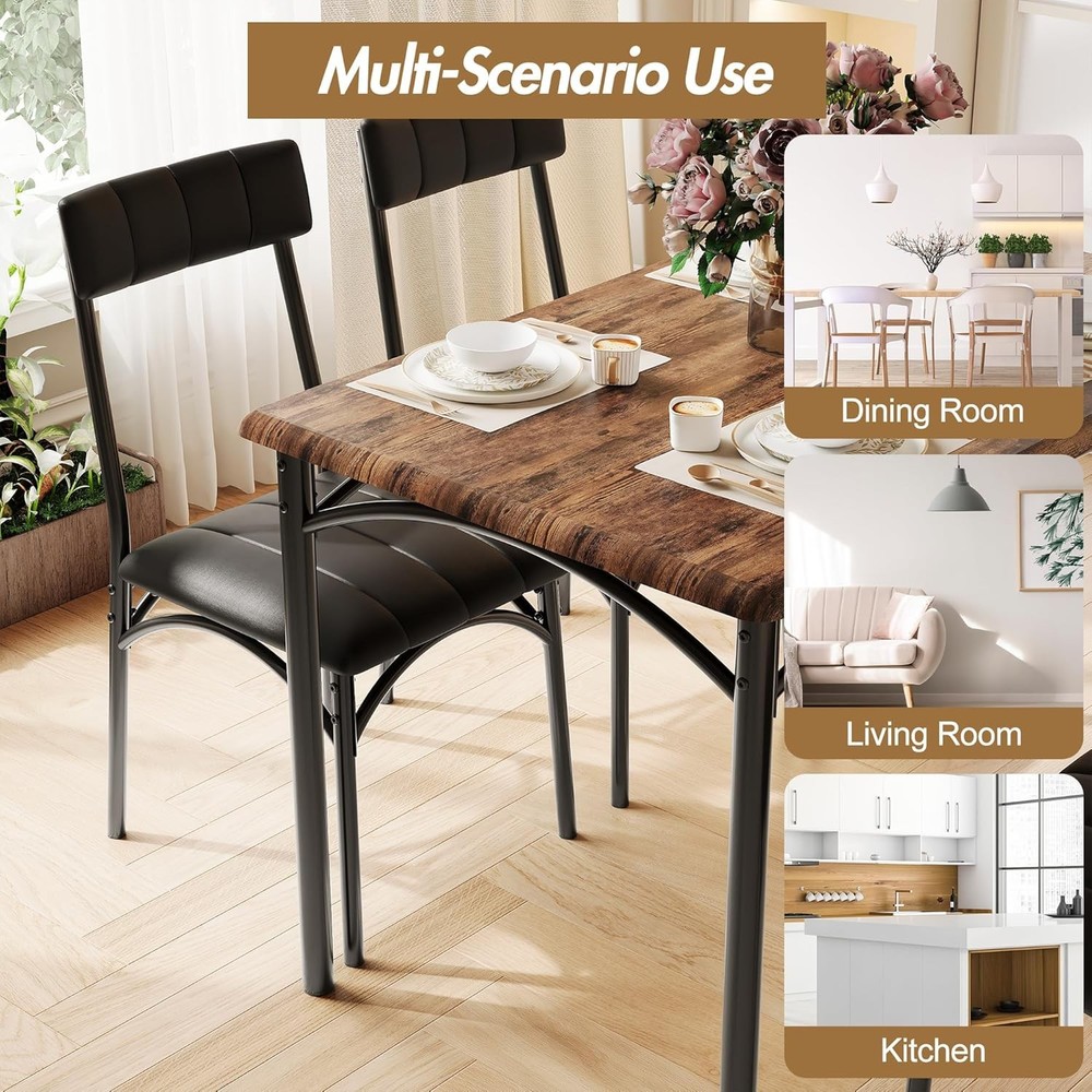 Dining Table Set 4 Space-Saving Wood Kitchen Table W/ Upholstered Bench & 2