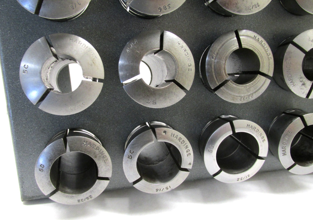 30 HARDINGE ASSORTED 5C ROUND COLLETS w/ RACK
