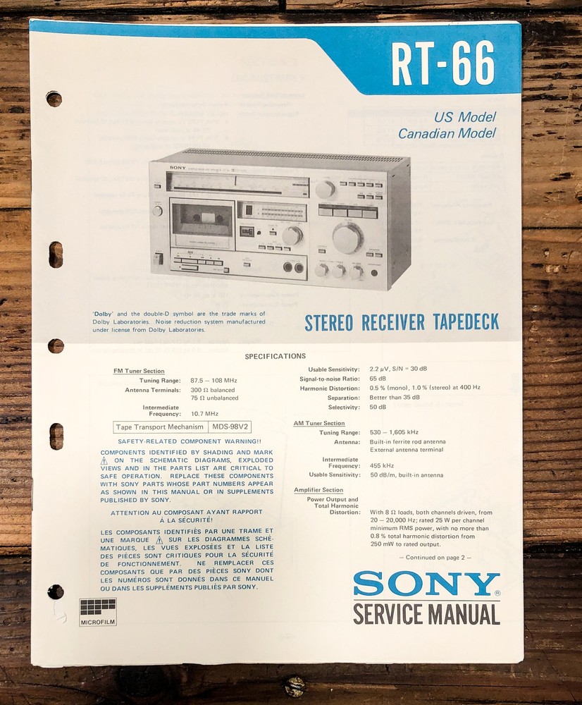Sony RT-66 Receiver Service Manual *Original*