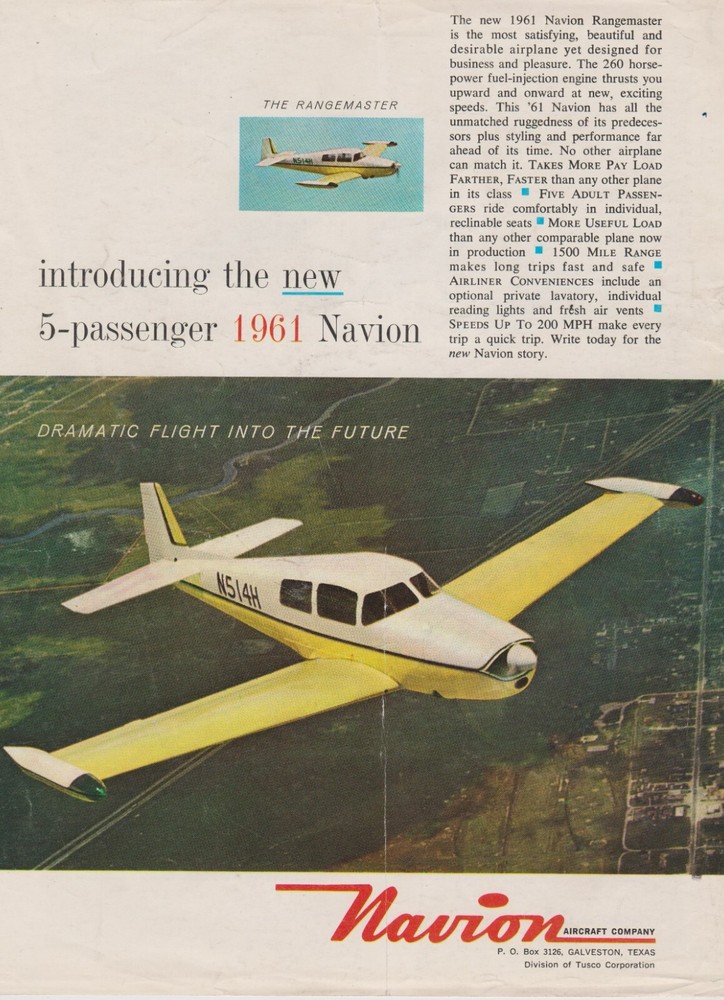 Aviation Magazine Print - Navion Rangemaster  (1960)