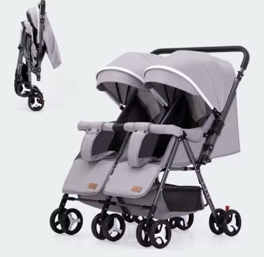 Double Stroller Sit & Lying Side By Side Lightweight Foldable Twin Umbrella Strl