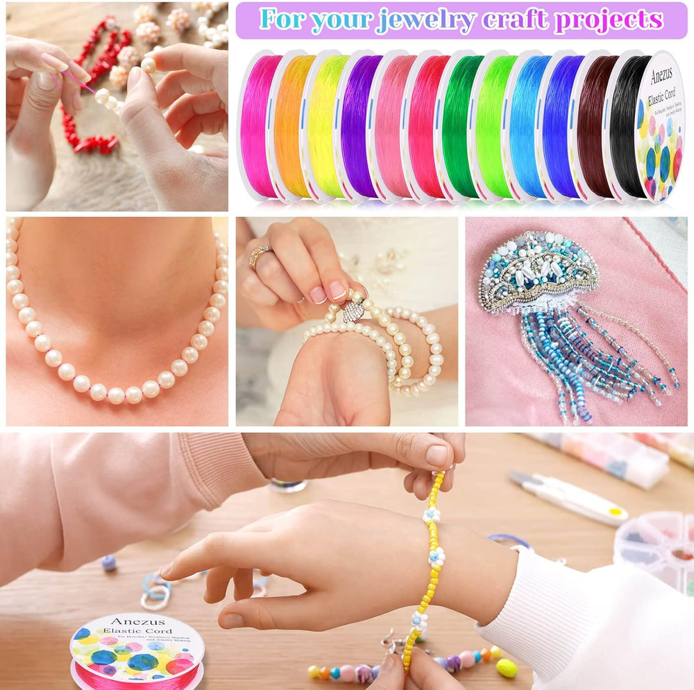 Elastic String for Bracelets, 12 Rolls Crystal Beading Wire for Jewelry Making,