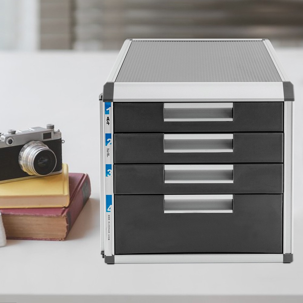 Home Office Books File Locking Storage Cabinet 4 Layers Desktop Drawer Organizer