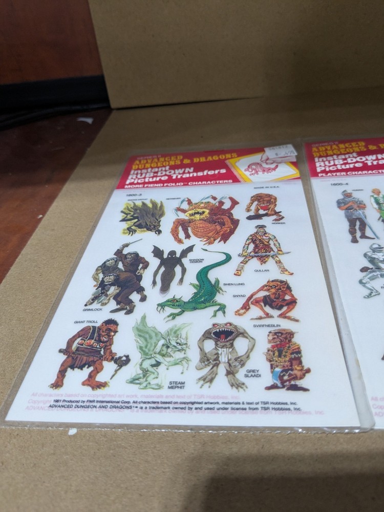 FNR Int. - Advanced Dungeons & Dragons - Instant Rub-Down Transfer Set - NOS