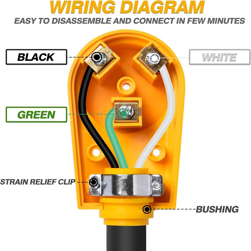30Amp RV Female Power Plug Replacement 125V Heavy-Duty Electrical Cord End US