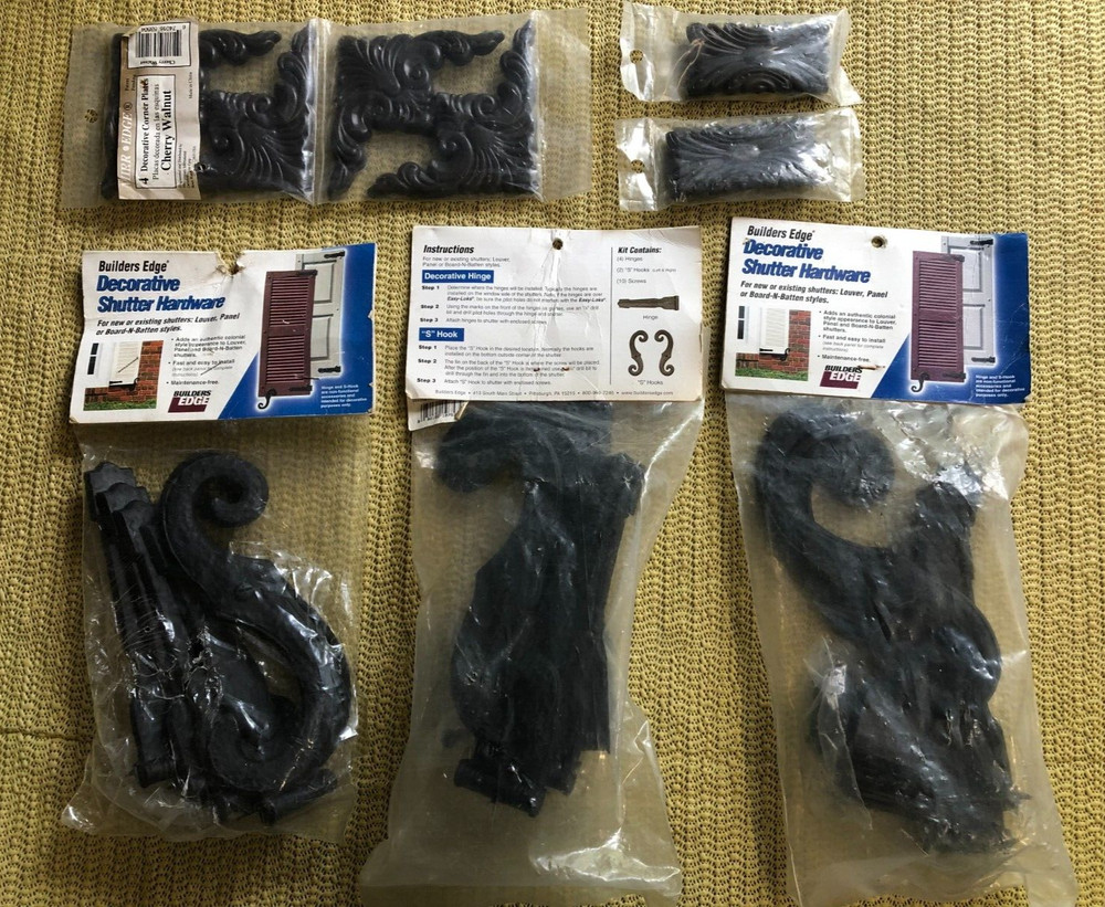 Builders Edge Shutter Hardware Decorative Hinges & S Hook Kit 3 Sets Available