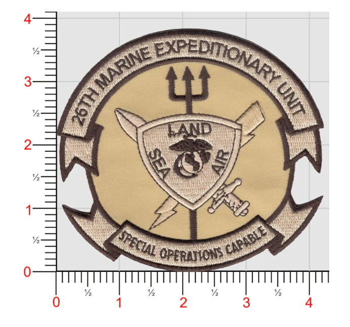 MARINE CORPS 26TH MEU SPECIAL OPS CAPABLE TAN HOOK & LOOP EMBROIDERED PATCH