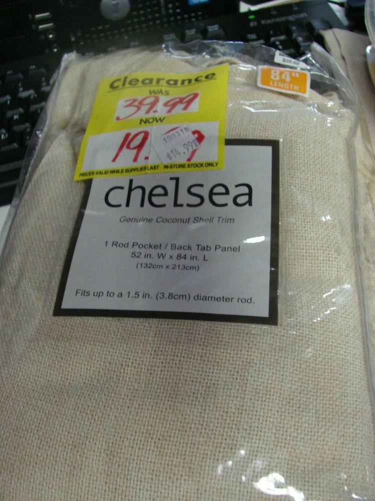 Chelsea 1 Rod Pocket Back Tab Panel Coconut shell Trim 52 x 84