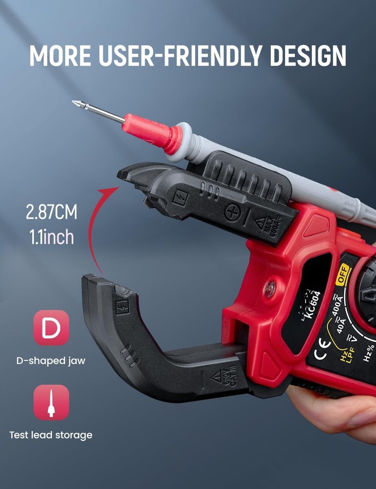 Digital Clamp Meter Multimeter with D-Shaped Jaw with Flashlight Backlight