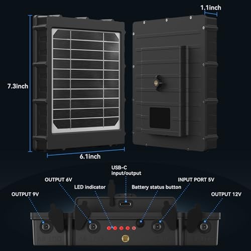 Solar Panel for Trail Camera: 6V/9V/12V Game Camera Solar Panel with USB-C, 3W