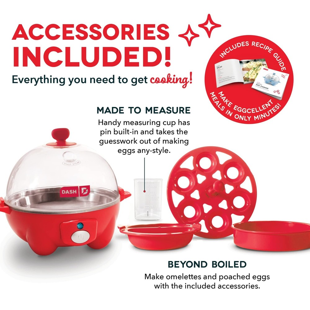 Dash Rapid Egg Cooker 6Egg Capacity Electric Hard Boiled Pouched Scrambled -RED