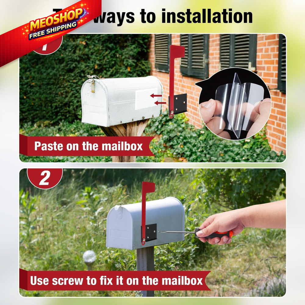 Merear Mailbox Flag Replacement Kit, Galvanized Steel for Mailbox, Red