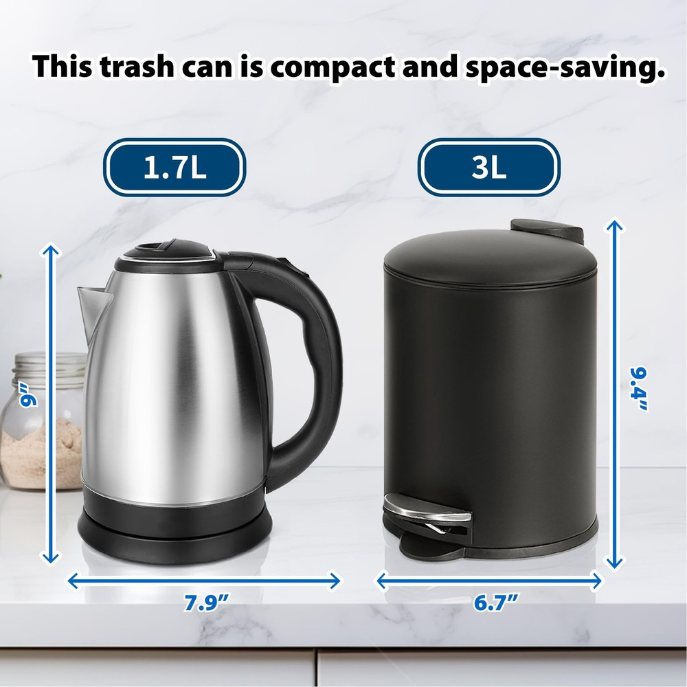 SunnyPoint 3L (0.8 Gallon) Mini Trash Can with Lid – Small Step-On Garbage