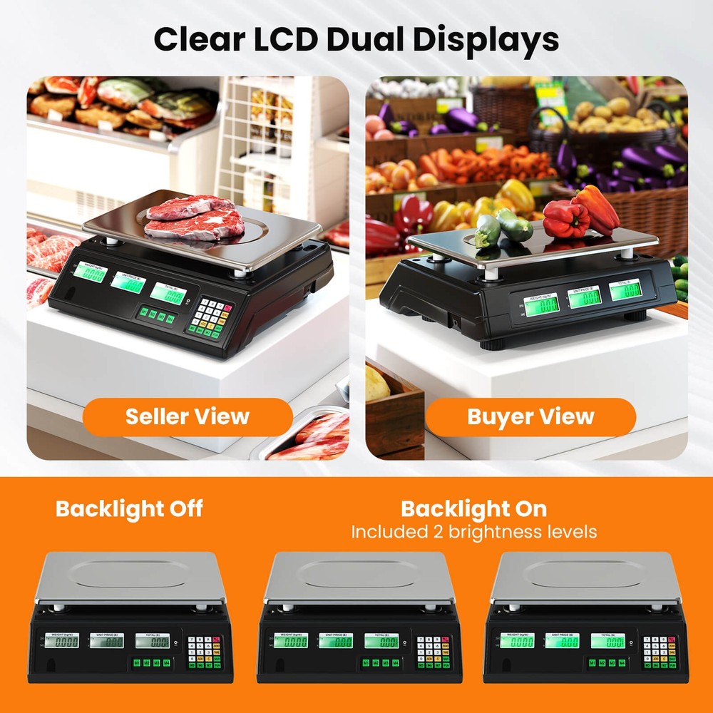 88lb Price Computing Scale with Counting Function, Stainless Steel Platform