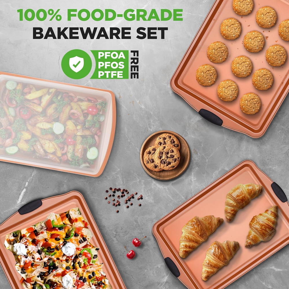 5-Piece Bakeware Set – Premium Non-Stick, Stackable Kitchen Baking Pans with Sil