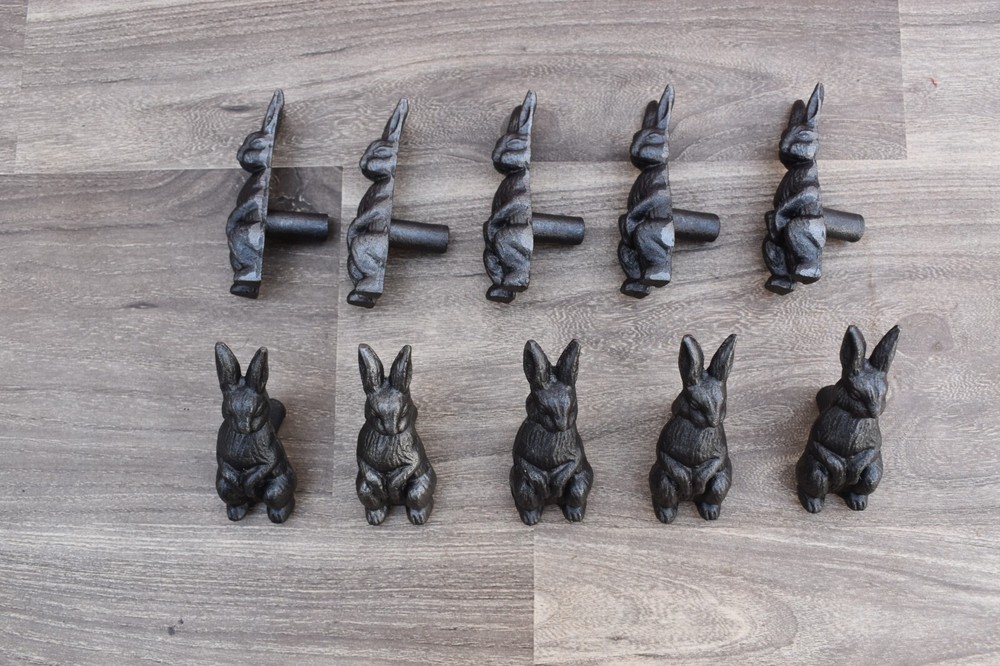 Cast Iron Knobs Rabbit cabinet drawer Vintage door handles pull rustic 10 pcs