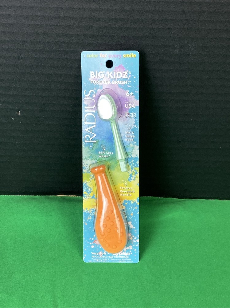 RADIUS Big Kidz Forever Brush Replaceable Head Toothbrush 6+ Teal & Orange