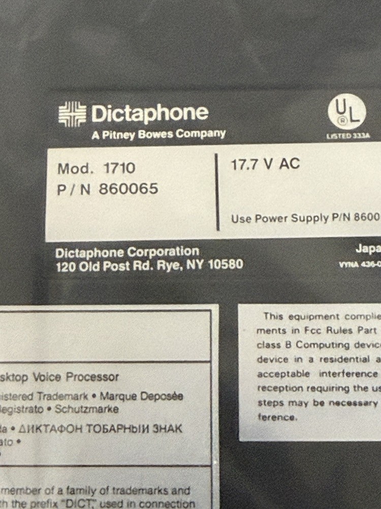 Dictaphone Model 1710 Desktop Voice Processor