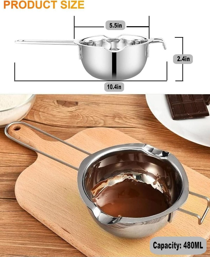 Stainless Steel Double Boiler with Lid - 2 Cup Capacity for Baking Needs