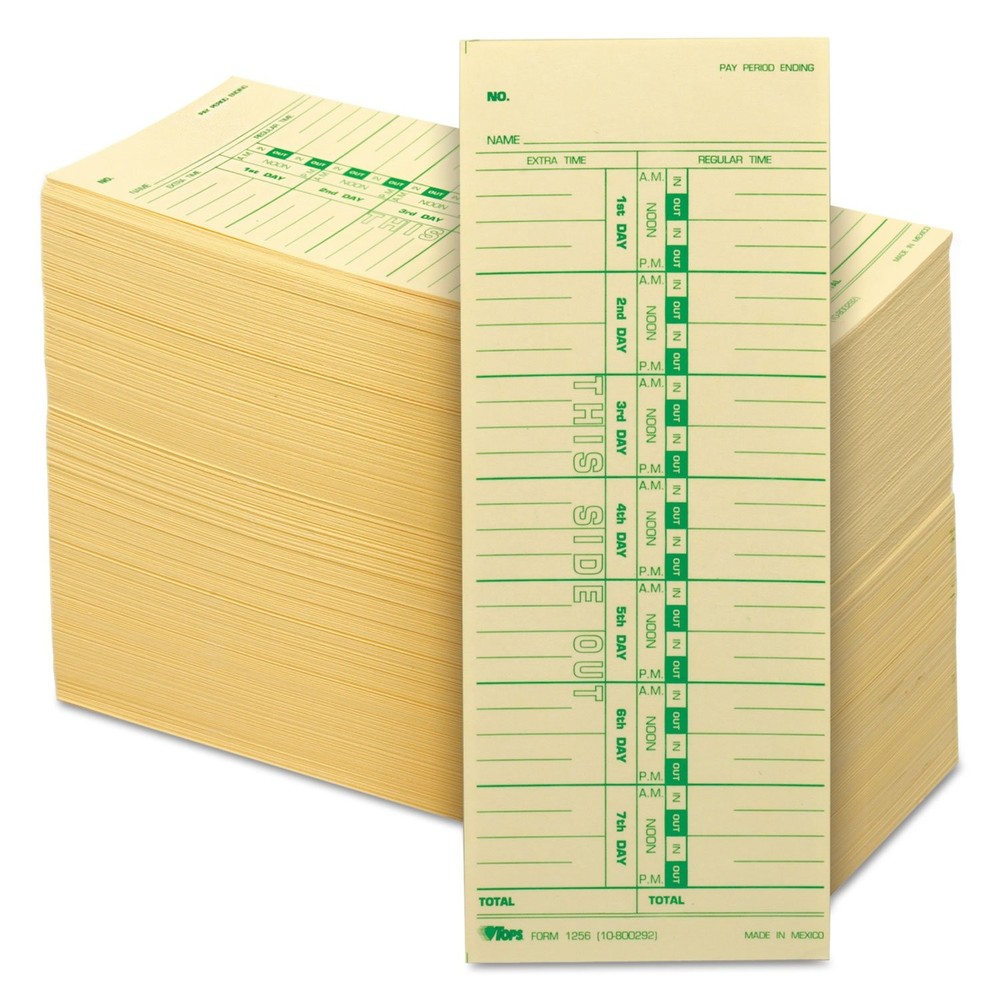 Weekly Time Cards, 1-Sided, Numbered Days, 3.5" x 9", 500-Count Pack