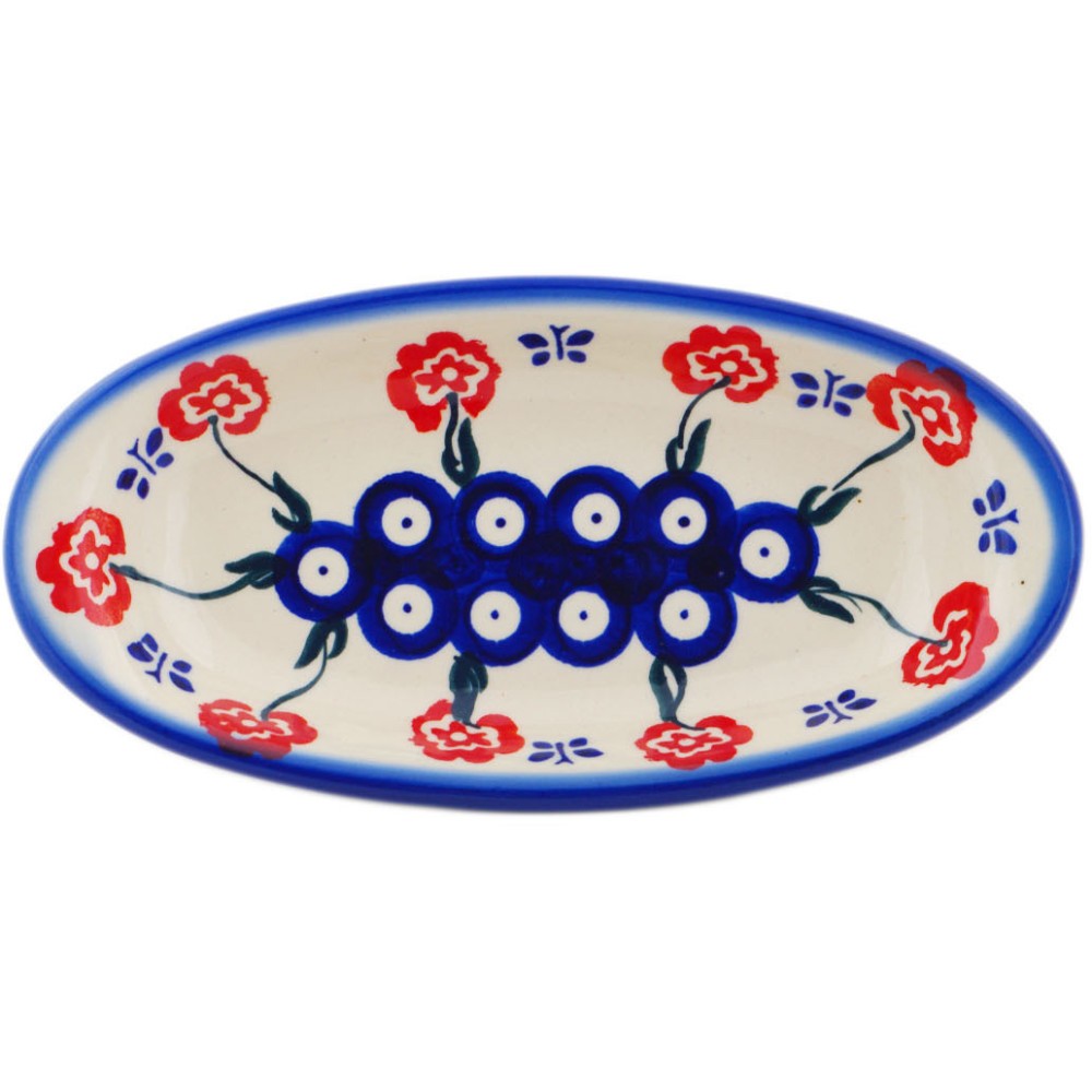 Polish Pottery Condiment Dish 7" Blue Eye Spring