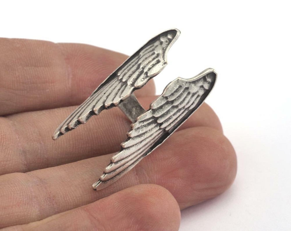 Angel wings Ring Boho Gypsy Biker Adjustable 7Us size Antique silver brass