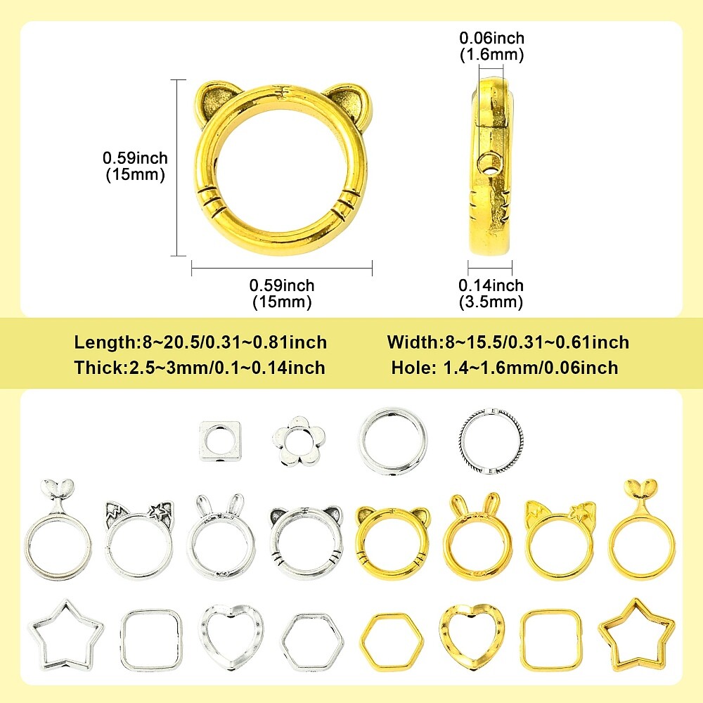 100pcs Bead Frames,Double Hole Frame Mixed Shapes Bead Hugger Frame Connectors