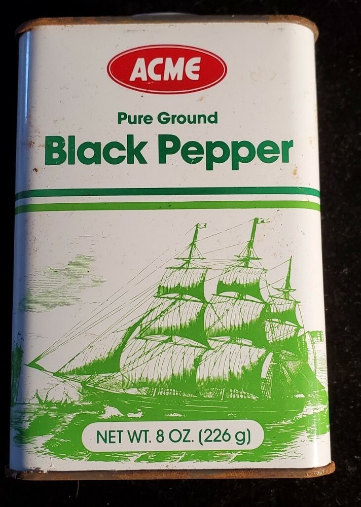 acme black pepper tin, empty. Our number t1665