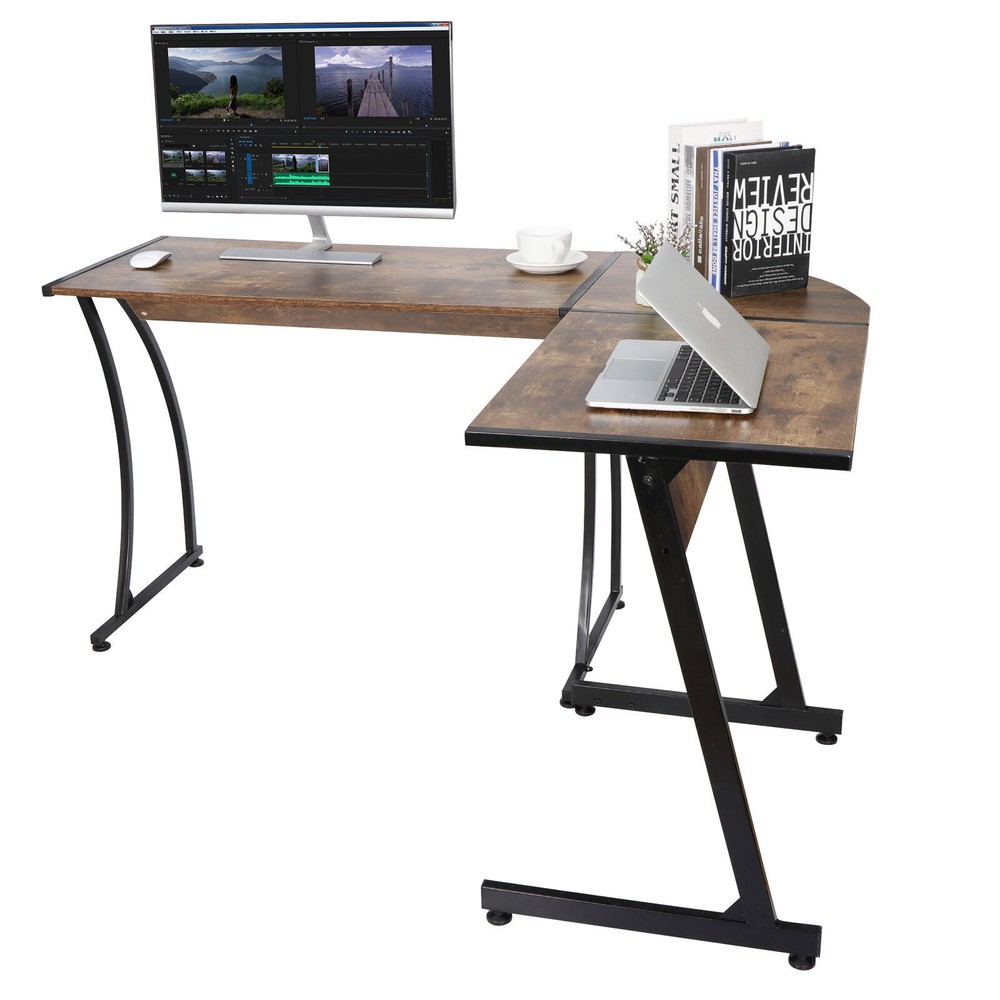 L Shaped Computer Desk L Shaped Corner Desk Laptop Study Writing Table Brown
