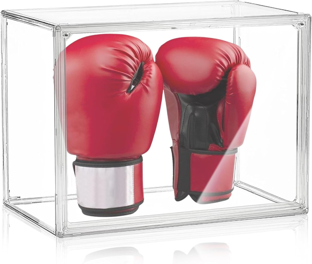 Clear Boxing Glove Display Case - Self-Assembly, UV-Protected With Black Base fo