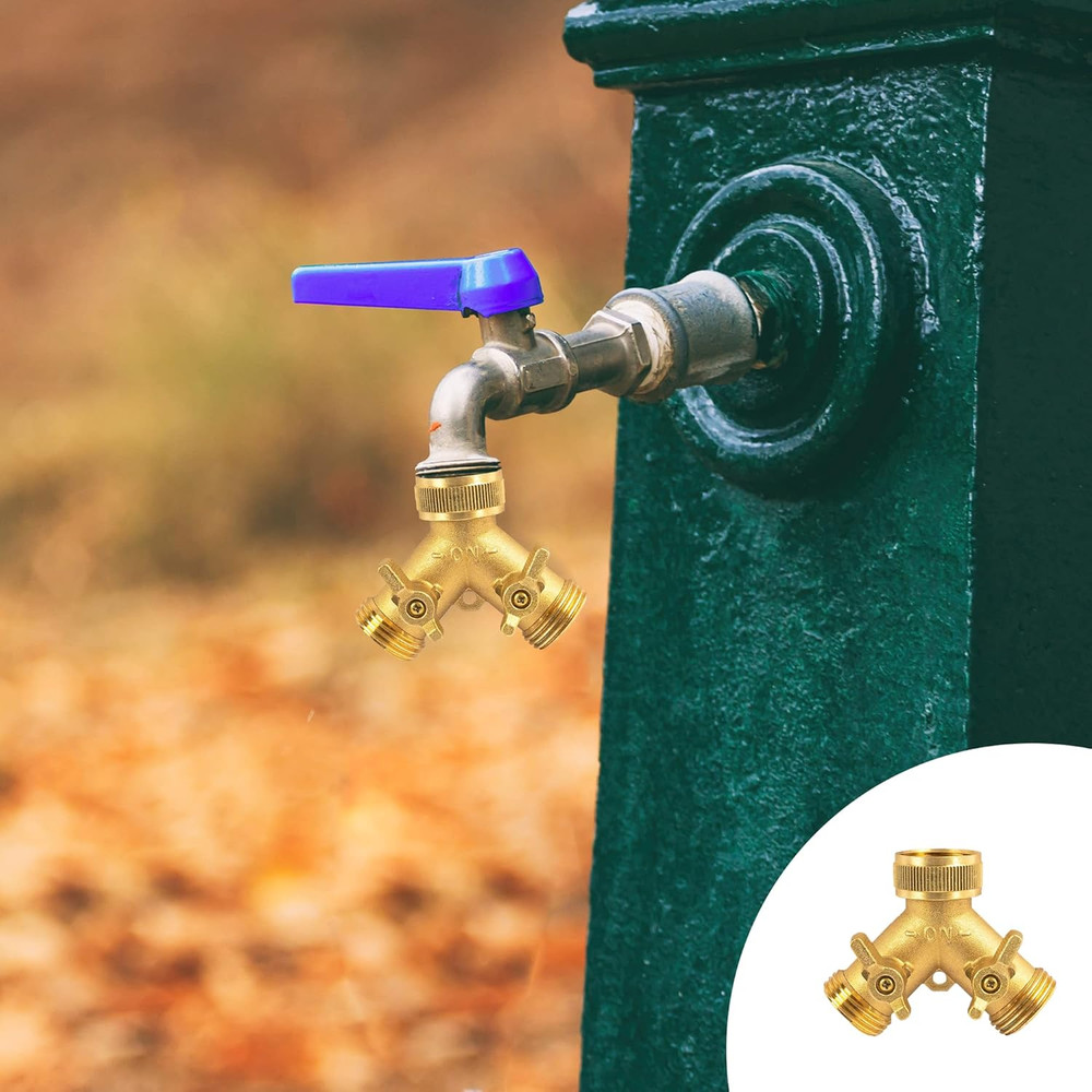 Solid Brass 2-Way Garden Hose Splitter with Extra Washers - 4 Pack