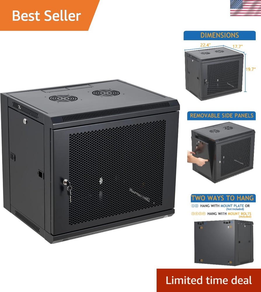 9U Wall Mount Server Cabinet - Secure Locking Network Rack, Heavy Duty Design