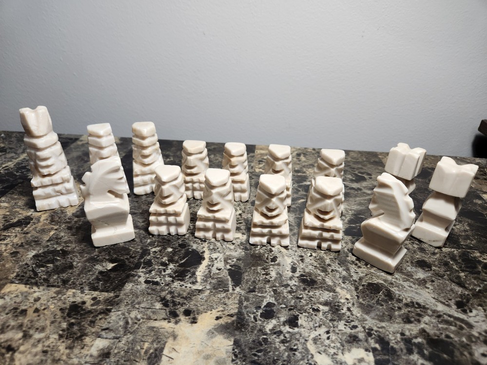 Carved Onyx Stone Aztec Mayan Mexican Chess Replacement Pieces Qty 15