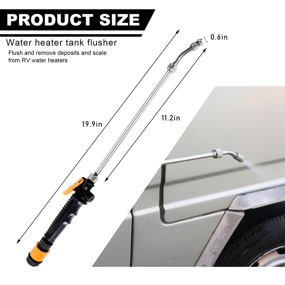 RV Water Heater Tank Rinser, Metal Tube Camper Hot Water Tank Flush Wand, Tra...