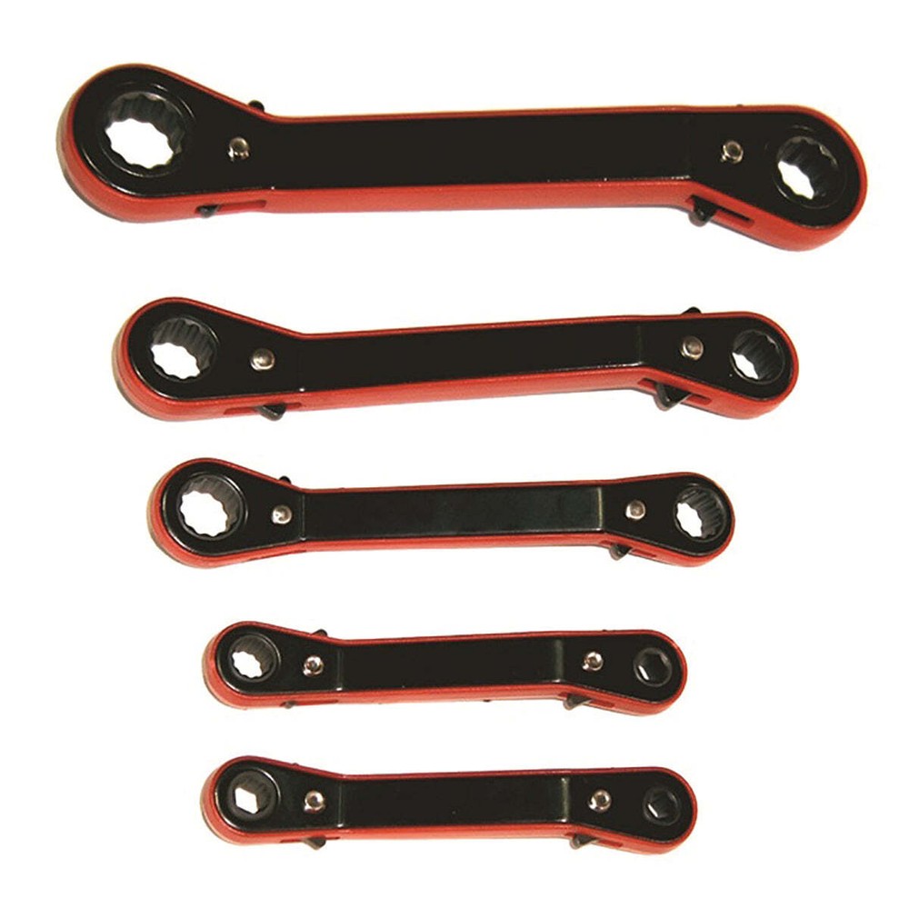 Ratcheting Double Box End Wrench 5pc Set with Offset Head