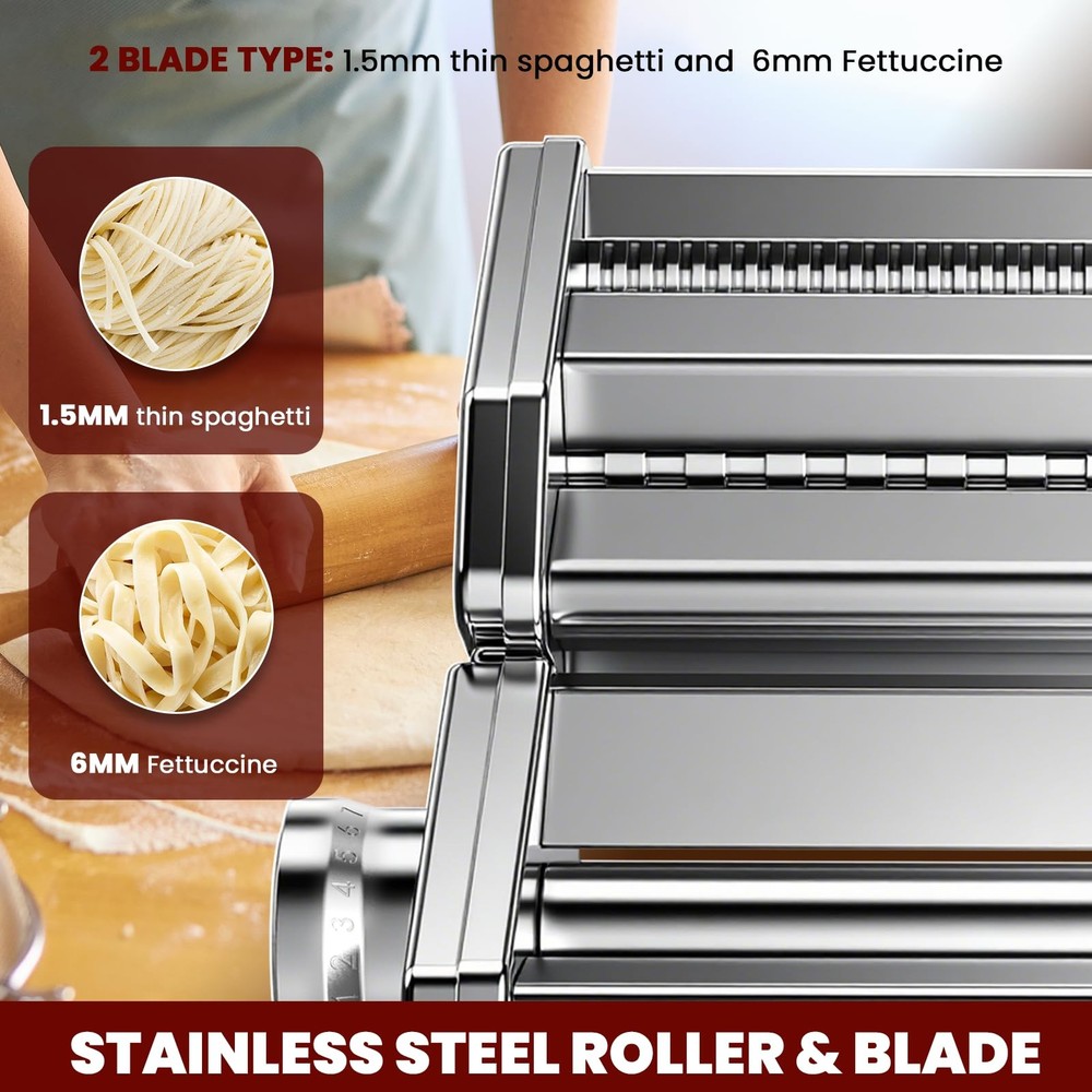 Electric Pasta Maker Machine Noodle Making Dough Roller Press with Detachable...