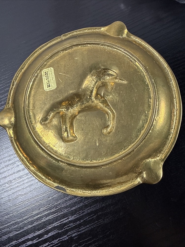 Vintage Solid Brass Ashtray Unicorn. New